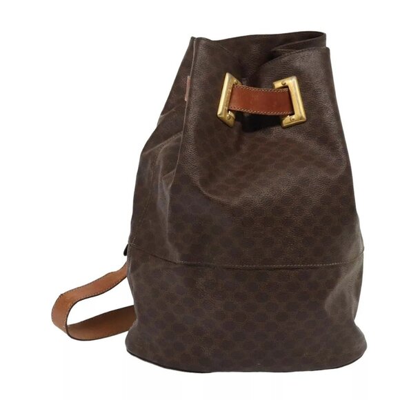 CELINE Macadam Canvas Shoulder Bag PVC Leather Brown - Picture 1 of 16